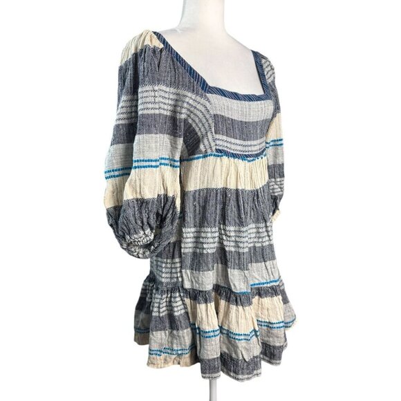 Free People Dress NWT $148 All Lined Up Stripe Blue Gray Tiered Ruffle Hem Sz S - Picture 6 of 13